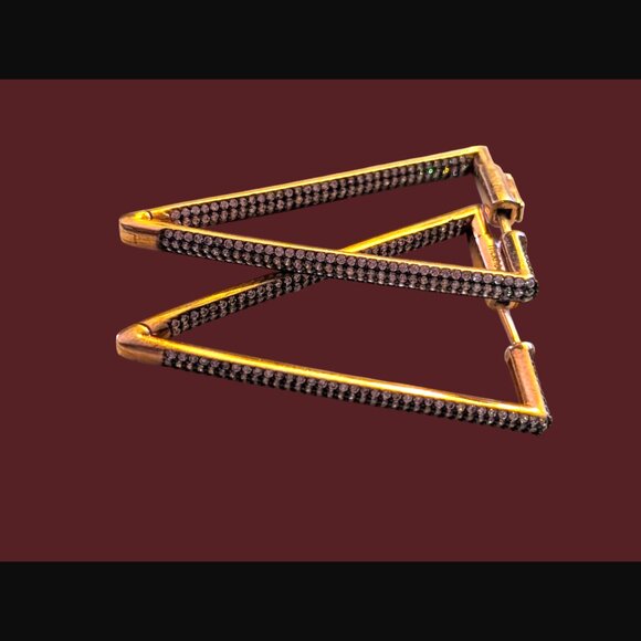 Nickho Rey Rose Gold 14k Vermeil 925 Sterling Silver Crystal 72mm Drop Earrings - Picture 5 of 8